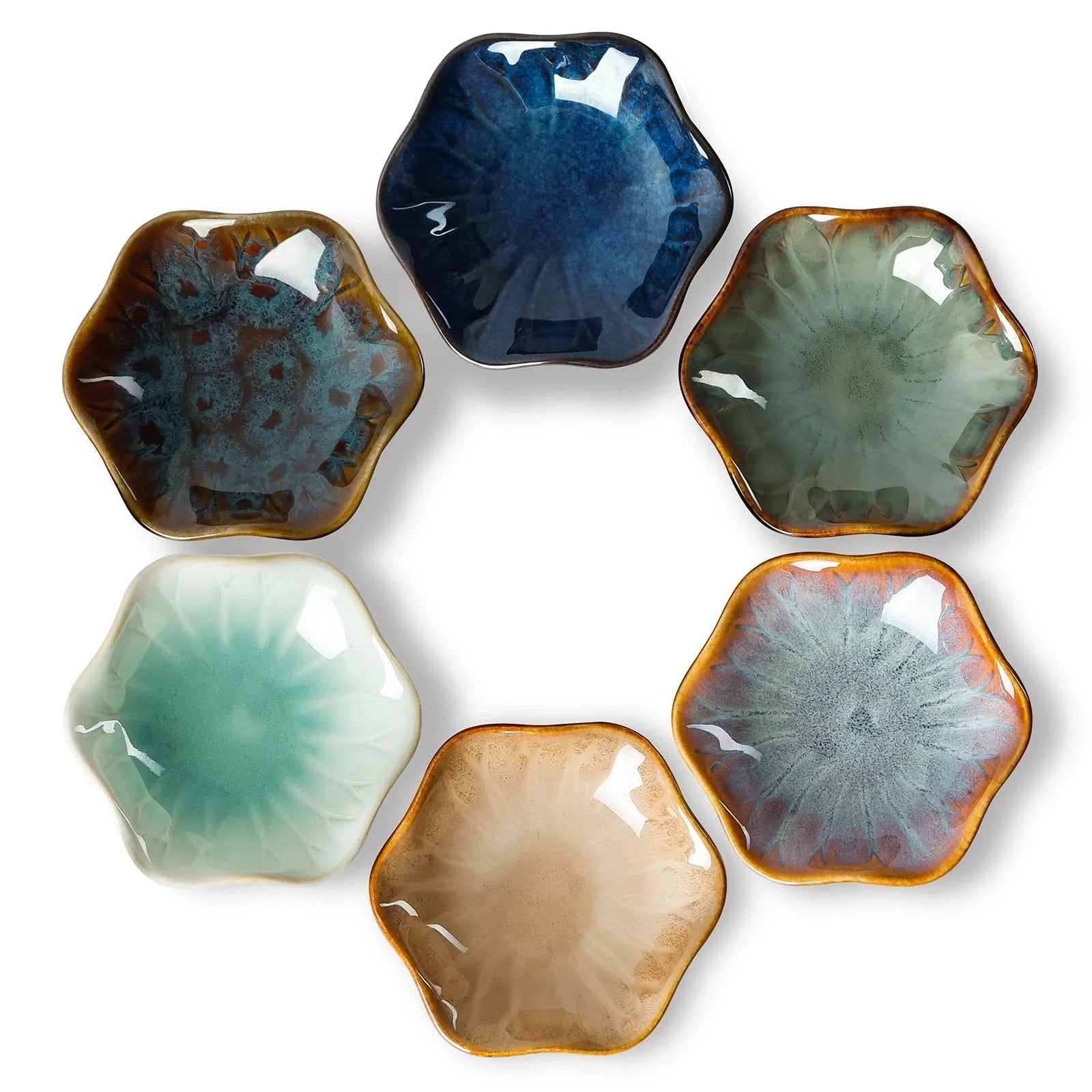 Ceramic Small Bowls for Side Dishes Flower-Set of 6