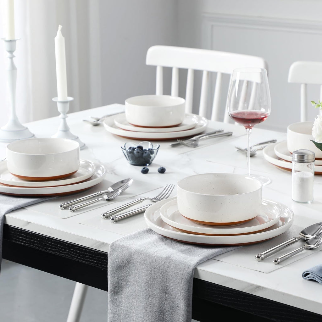 Plates and Bowls Sets, 24 Pieces Modern Ceramic Dinnerware Set for 8 Kitchen