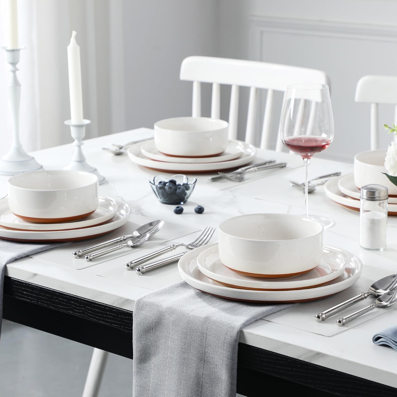 Plates and Bowls Sets, 24 Pieces Modern Ceramic Dinnerware Set for 8 Kitchen